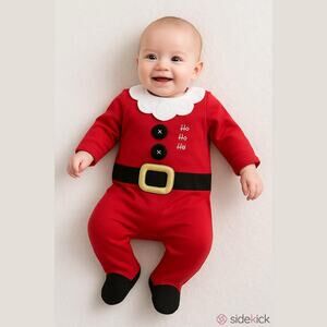 Childz Play Boys Girls Sleeper Sz 0-3 Mo Santa Print Feet Footed‎ Red White NEW